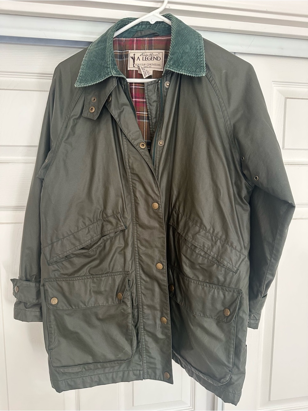 Eddie Bauer Olive Green Utility Jacket with Corduroy Collar